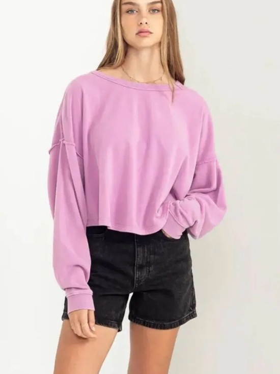 Double Zero Tops - NWOT Double Zero Lavender Lightweight Cropped Oversized Sweatshirt